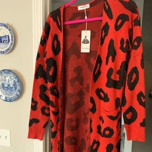 Red and black leopard cardigan